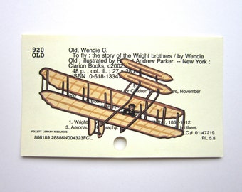 Wright Brothers Library Card Art - Print of my painting of Wright Brothers airplane on card for the book To Fly