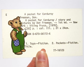 Corduroy Bear on Library Card - Print of painting of bear on library card catalog card for the book A Pocket for Corduroy