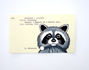 Raccoon Library Card Art - Print of My Painting of Rascal the Raccoon