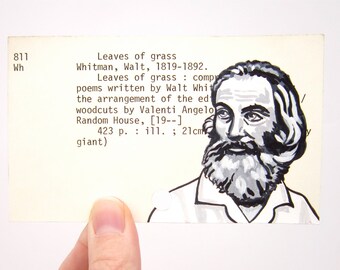 Walt Whitman en la tarjeta de la biblioteca - impresión de la pintura de Walt Whitman en la tarjeta de tarjeta de catálogo de la biblioteca para las hojas de hierba