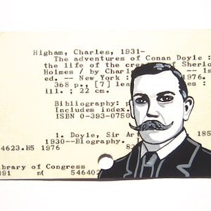Sherlock Holmes Author Library Card Art - Print of my painting of Sir Arthur Conan Doyle, creator of Sherlock Holmes