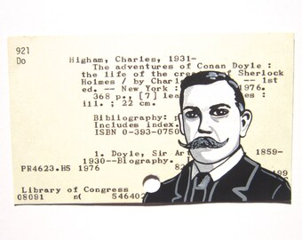 Sherlock Holmes Author Library Card Art - Print of my painting of Sir Arthur Conan Doyle, creator of Sherlock Holmes