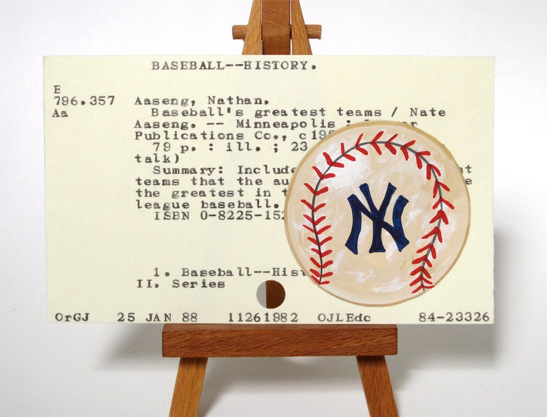 Yankees Baseball Library Card Art Print of my painting of vintage baseball on card for Baseball's Greatest Teams image 2