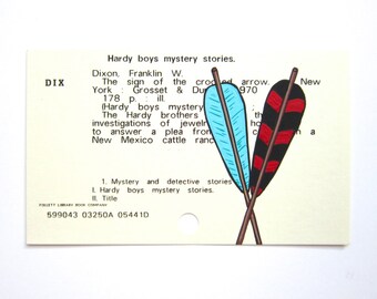 Arte de la tarjeta de la biblioteca de Hardy Boys - Impresión de mi pintura de flechas en una tarjeta para un libro de misterio de Hardy Boys