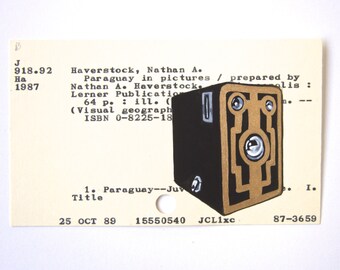 Brownie Camera Library Card Art - Print of my painting of vintage Brownie camera on library card catalog card