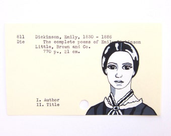 Emily Dickinson Library Card Art - Print of my painting of Dickinson on library card