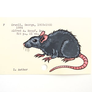 George Orwell 1984 - Print of my painting of a rat on a library card for 1984