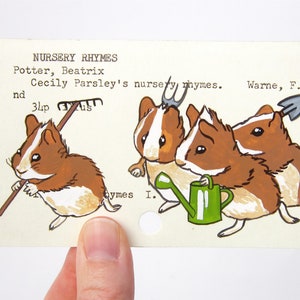 Beatrix Potter Cecily Parsley's Nursery Rhymes - Stampa delle cavie giardiniere dipinte su tessera della biblioteca