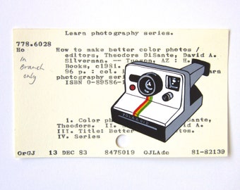 Polaroid Library Card Art - Print of my painting of a Polaroid camera on a library card catalog card