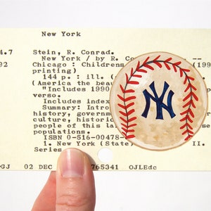 Yankees Baseball Library Card Art Print of my painting of vintage baseball on card for Baseball's Greatest Teams image 1