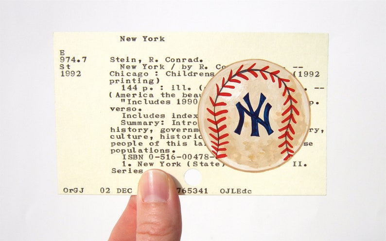 Yankees Baseball Library Card Art Print of my painting of vintage baseball on card for Baseball's Greatest Teams image 1