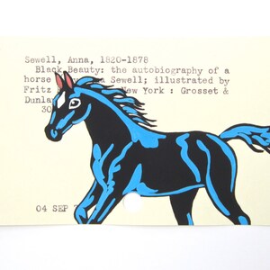Black Beauty Book of Art - Druck meines Gemäldes eines Pferdes auf einer Bibliothekskarte