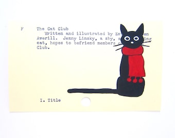 Arte de la tarjeta de la biblioteca de Jenny Linsky: impresión de mi pintura de Jenny Linsky, el gato, en la tarjeta de la biblioteca