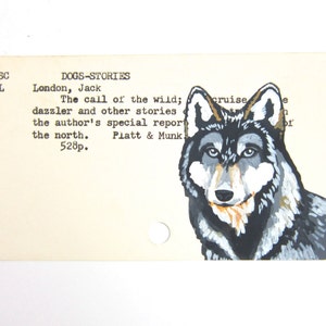 Jack London Call of the Wild - Print of wolf painted on library card catalog card for The Call of the Wild by Jack London