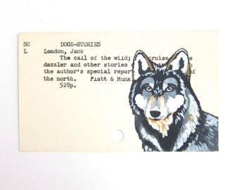 Jack London Call of the Wild - Print of wolf painted on library card catalog card for The Call of the Wild by Jack London