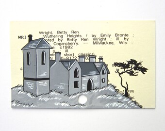 Wuthering Heights Library Card Art - Print of my painting of eerie estate on library card for the book Wuthering Heights
