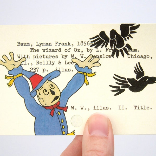 Scarecrow from The Wizard of Oz - Print of Scarecrow painted on library card catalog for the book The Wizard of Oz