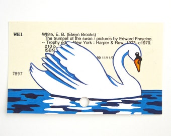 Swan Library Card Art - Print of my painting on card for The Trumpet of the Swan