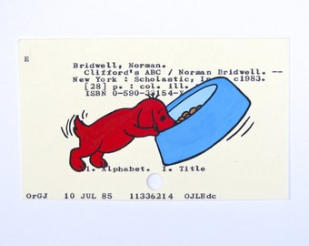 Clifford the Big Red Dog Library Card Art - Print of my painting of Clifford the Big Red Dog as a puppy