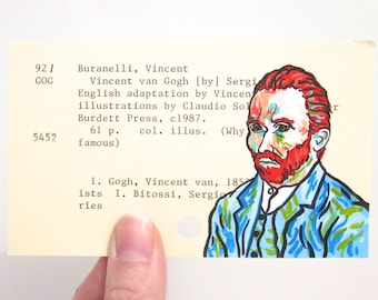 Arte para Cartão de Biblioteca de Vincent van Gogh - Impressão da minha pintura de um retrato de Van Gogh em um cartão de biblioteca para o livro Vincent van Gogh.