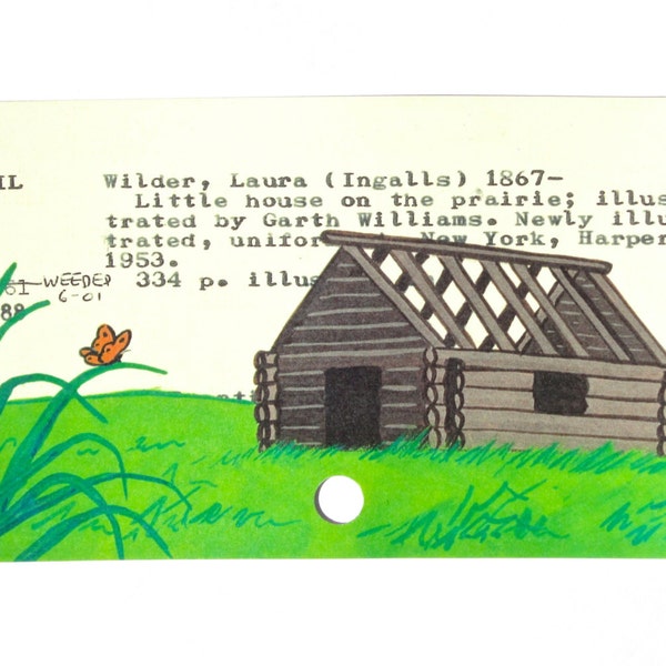 Little House on the Prairie - Print of my painting of a prairie cabin on library card for Little House on the Prairie