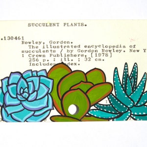 Art de carte de bibliothèque de plantes succulentes - Impression de ma peinture de plantes succulentes sur une carte de bibliothèque pour l'Encyclopédie des plantes succulentes