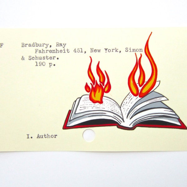 Ray Bradbury Library Card Art - Print of my painting on Fahrenheit 451 card