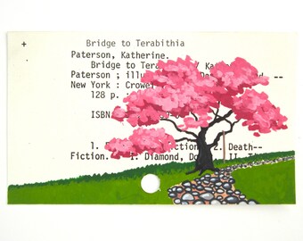 Bridge to Terabithia Library Card Art - Print of my painting on library card catalog card