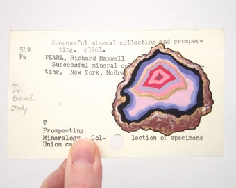 Agate on Library Card - Print of agate painted on library card for the book Successful Mineral Collecting and Prosecting