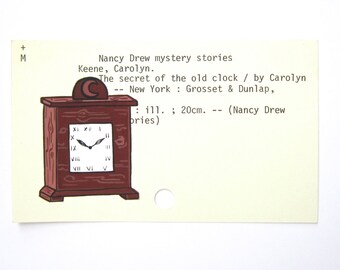 Arte de la tarjeta de la biblioteca de Nancy Drew: El secreto del reloj antiguo
