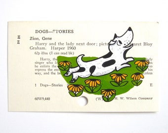 Arte de la tarjeta de biblioteca de Harry el perro sucio: impresión de mi pintura de Harry el perro sucio en la tarjeta del catálogo de la tarjeta de la biblioteca