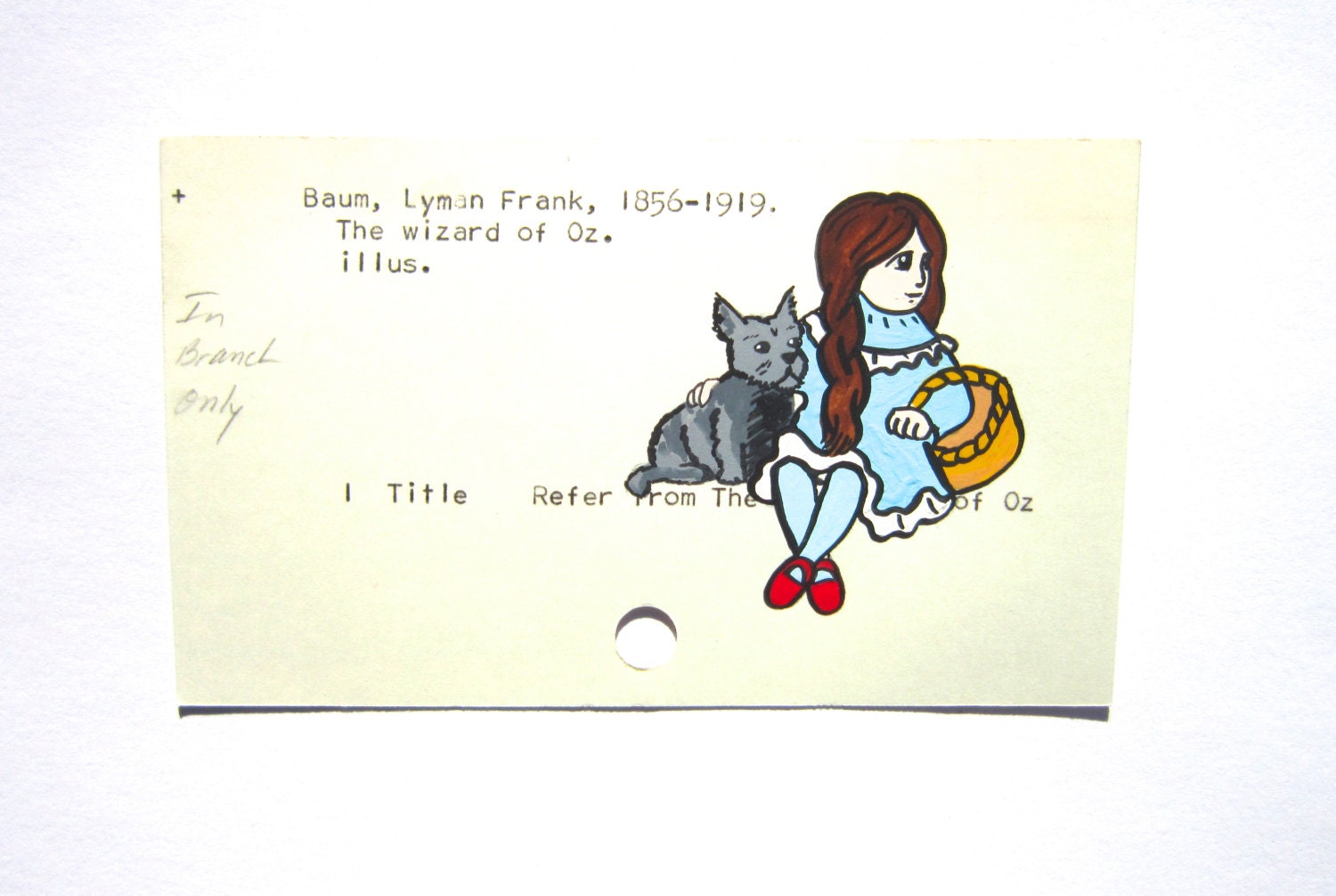 Dorothy and Toto Library Card Art - Print of my painting of Dorothy and Toto on library card catalog card for The Wizard of Oz