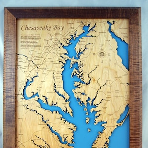 Chesapeake Bay Virginia / Maryland - Precision Laser Cut/Engraved Wood Map