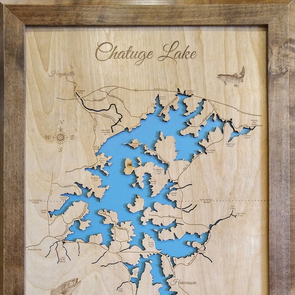 Chatuge Lake in North Carolina - Precision Laser Cut/Engraved Wood Map