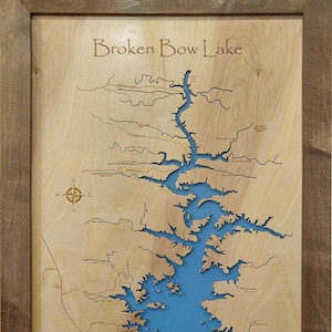 Broken Bow Lake, OK - Precision Laser Cut/Engraved Wood Map