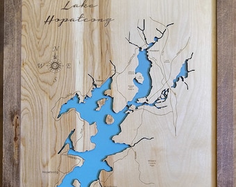 Map Of Lake Hopatcong Nj Lake Hopatcong Nj Wood Laser Cut Engraved Map Nautical Décor - Etsy