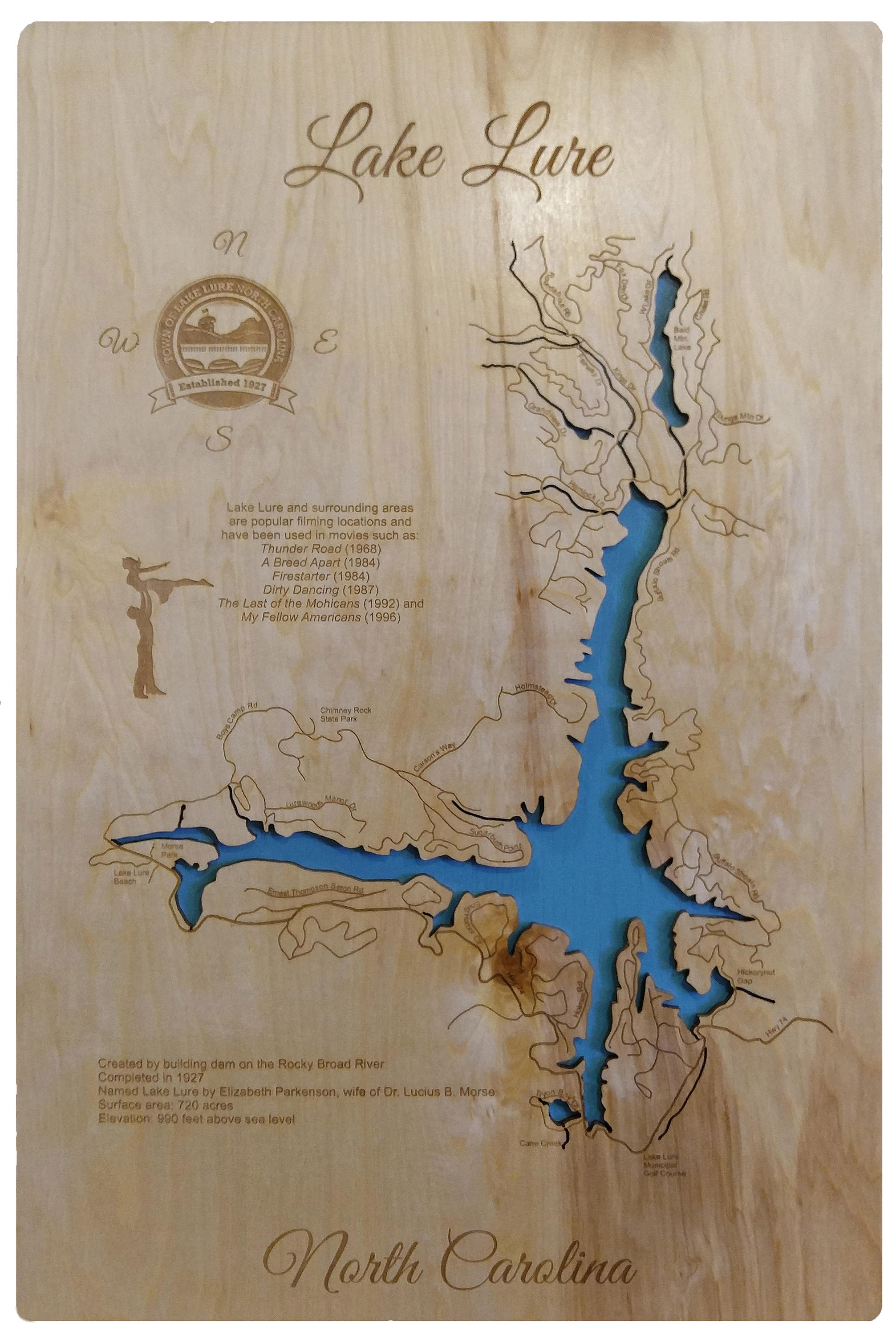 Lake Lure North Carolina wood laser engraved lake map wall  Etsy