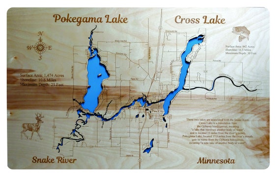 Snake River Mn Map Pokegama Lake The Cross Lake And Snake River In Pine County | Etsy Uk