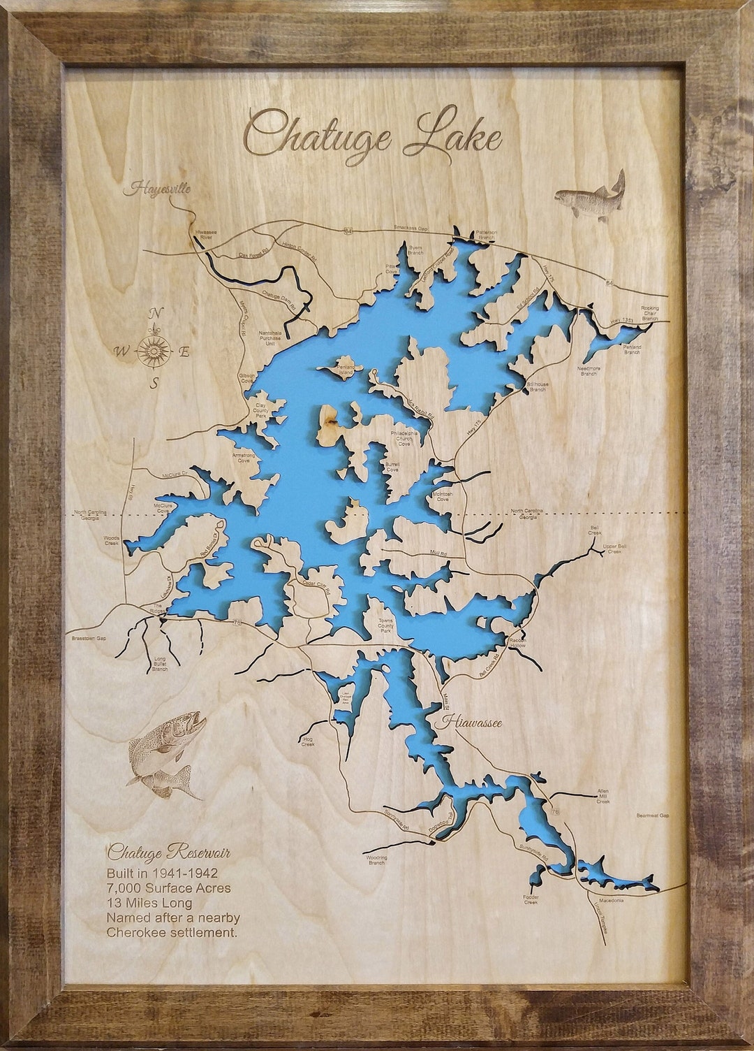 Chatuge Lake in North Carolina Precision Laser Cut/engraved Wood Map Etsy