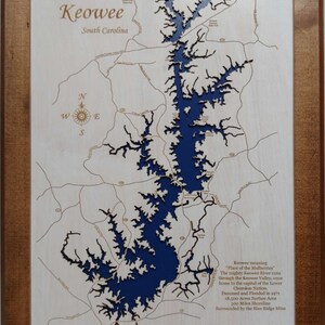 Lake Keowee, South Carolina  - Precision Laser Cut/Engraved Wood Map