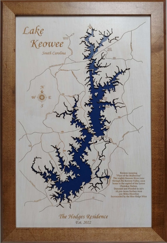 Lake Keowee South Carolina Wood Laser Cut Map Nautical Decor Etsy