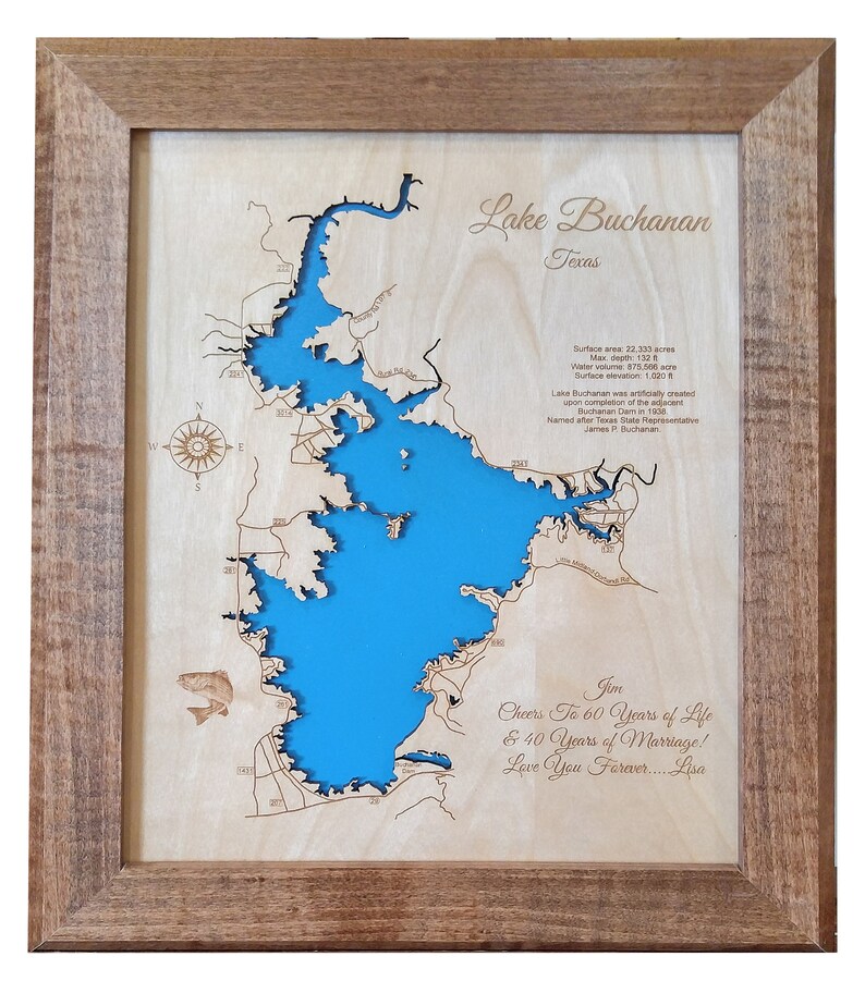 Custom Map of Lake Buchanan Texas in and Llano Etsy