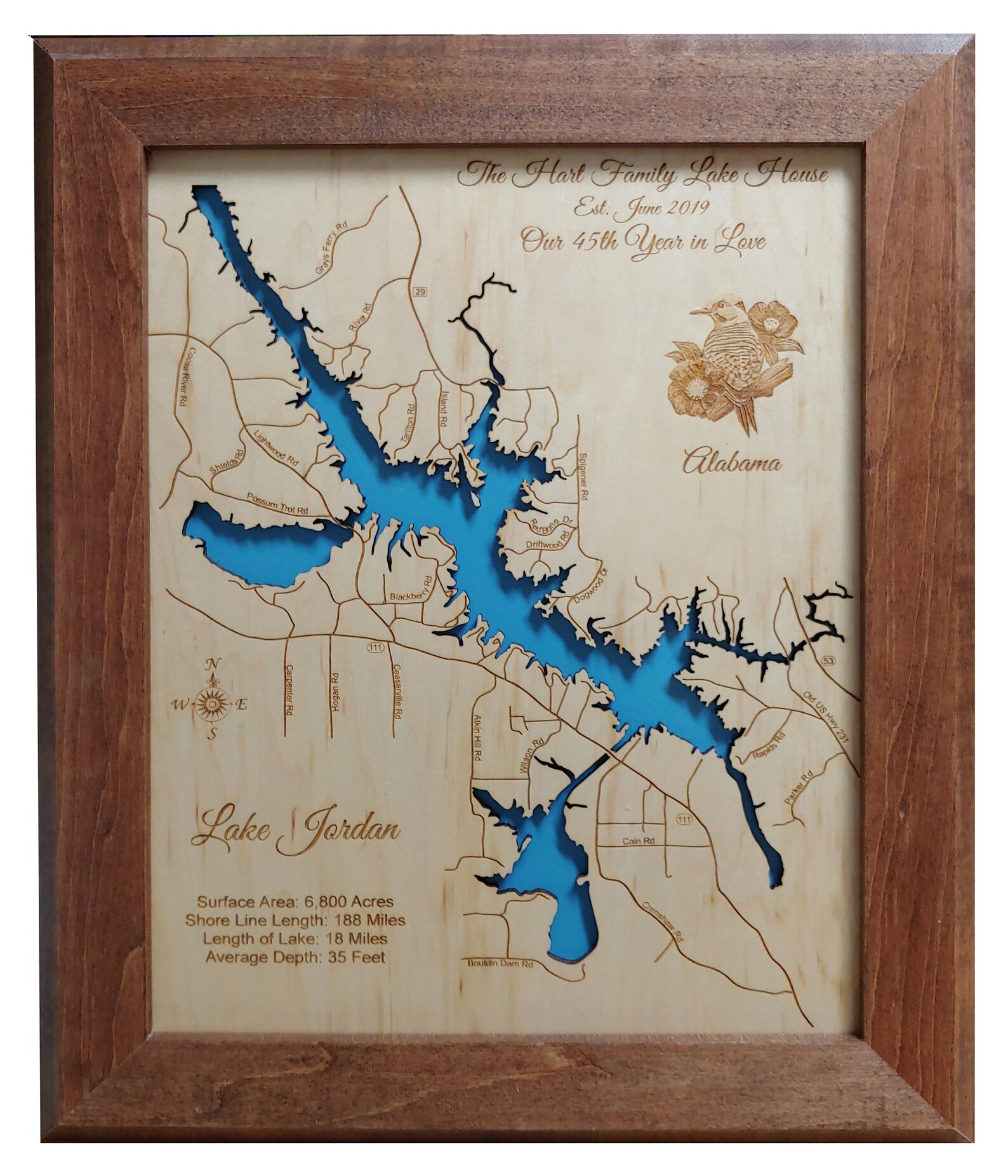 Jordan Lake Alabama wood laser engraved lake map wall hanging Etsy