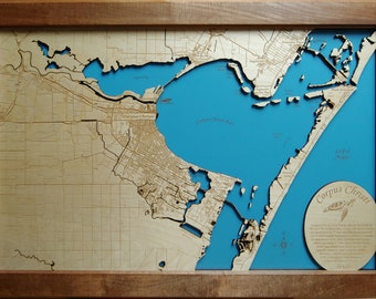 Corpus Christi, Texas - Mapa de madera cortada con láser de precisión / grabada
