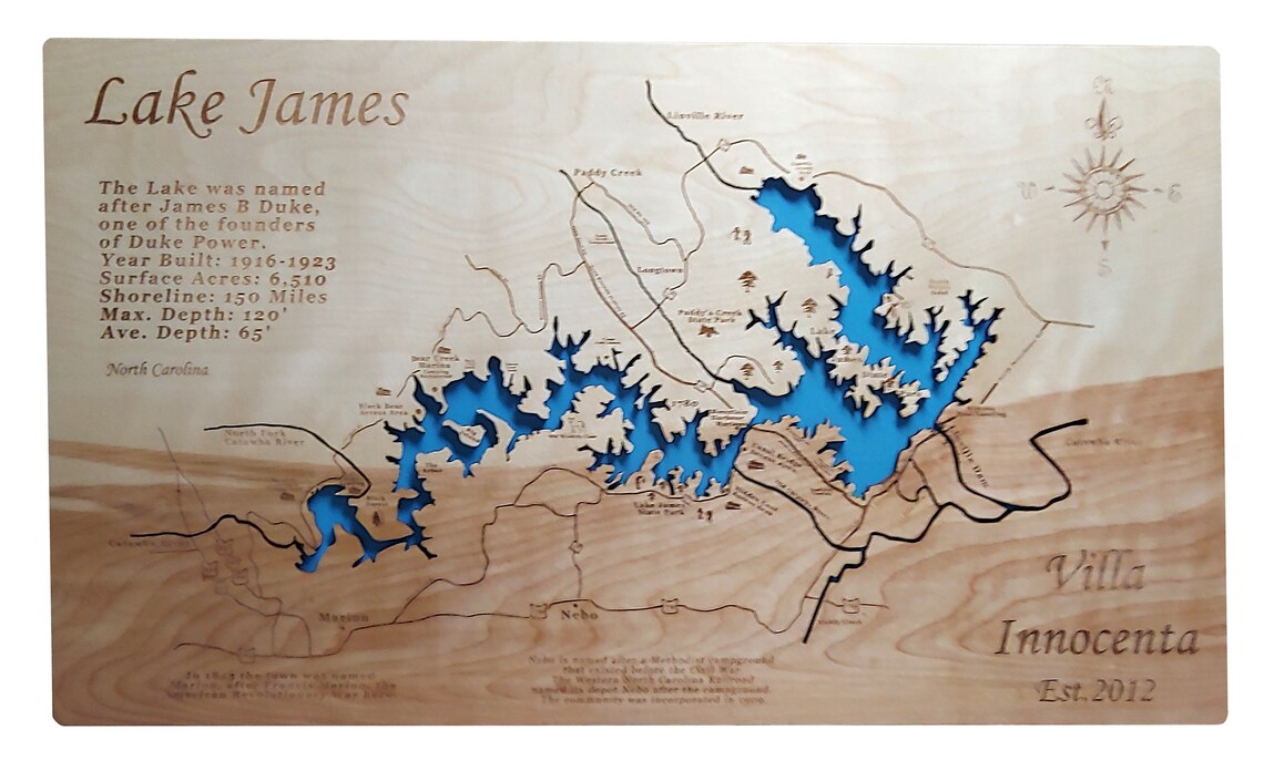 Lake James NC Laser Cut Wood Map Etsy