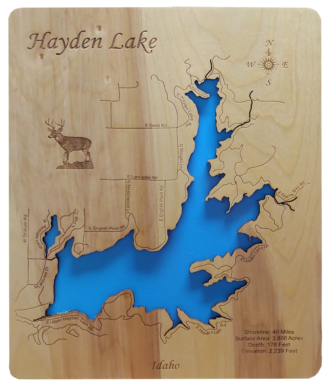 Hayden Lake Idaho Laser Cut Wood Map Etsy