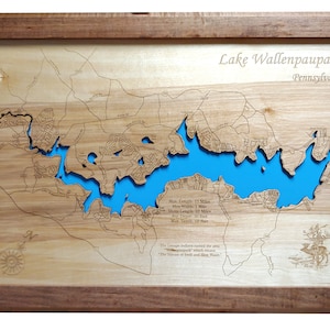 Lake Wallenpaupack in Pike and Wayne Counties in Pennsylvania - Precision Laser Cut/Engraved Wood Map