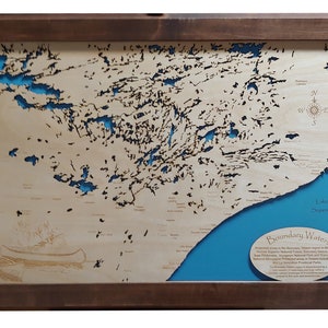 Boundary Waters on US and Canadian border - Precision Laser Cut/Engraved Wood Map