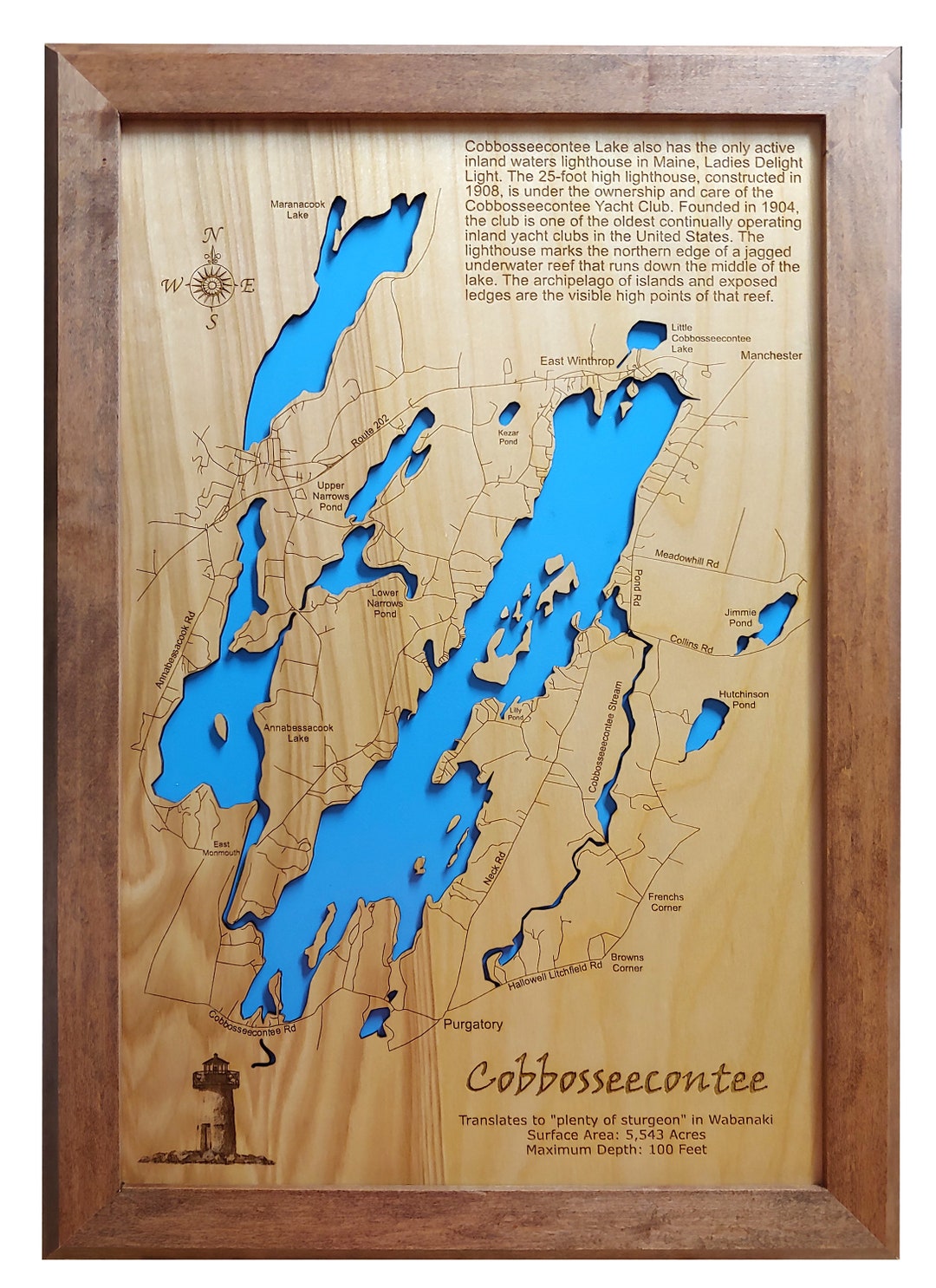 The Cobbosseecontee Lake in Kennebec County, Maine Precision Laser Cut
