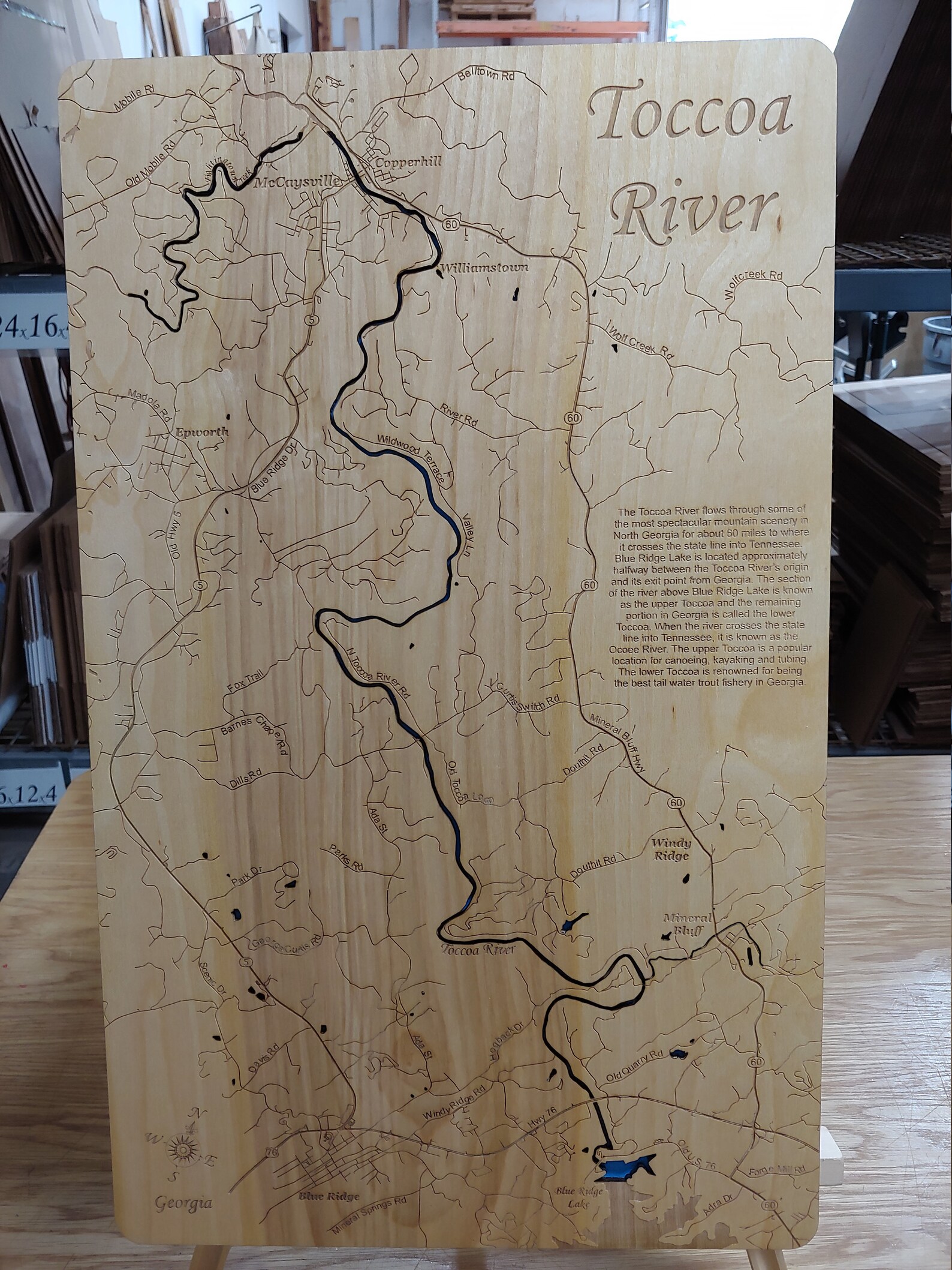 Lower Toccoa River Wood Laser Cut Engraved Map Gift Etsy